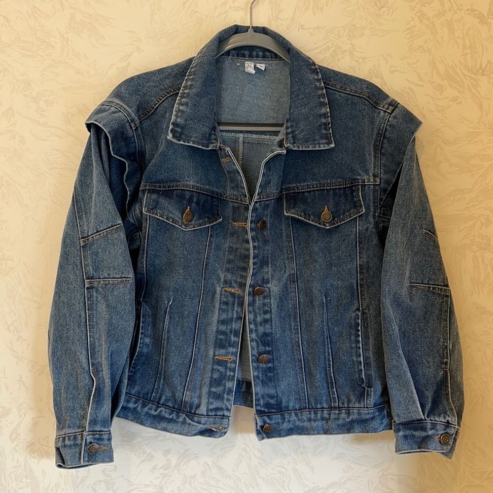 Elan Ruffled Sleeves Blue Denim Jacket Size M